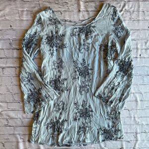 RnB 1X To Dress Embroidered Floral Peasant Wide neck NEW NWT Bell Sleeve Blue